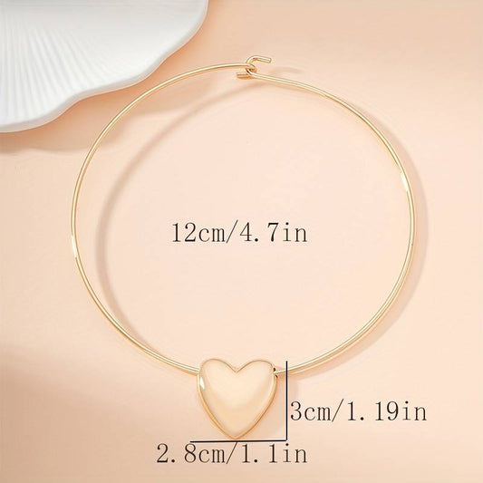 Golden Romantic Heart Pendant, Simple Style Necklace