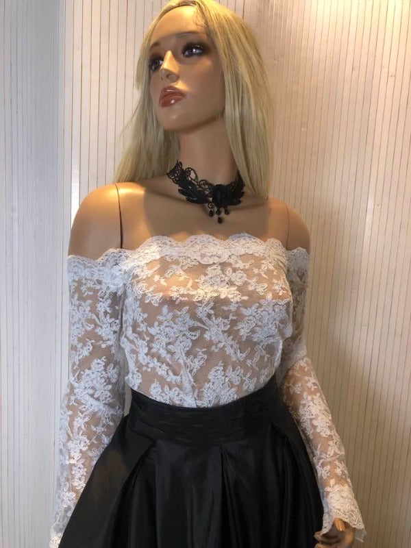 Off-shoulder top, floral corded lace top, Lace bridal top, Wedding top