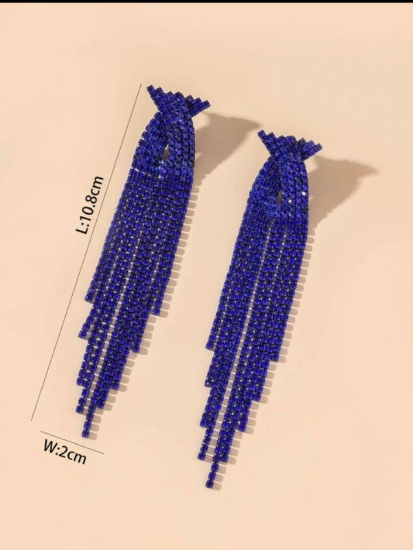 Deep Royal Blue Long Tassel Earrings