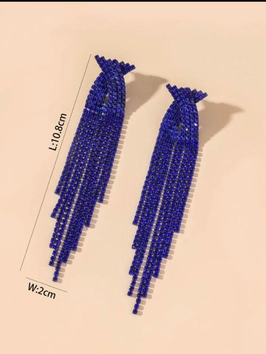 Deep Royal Blue Long Tassel Earrings