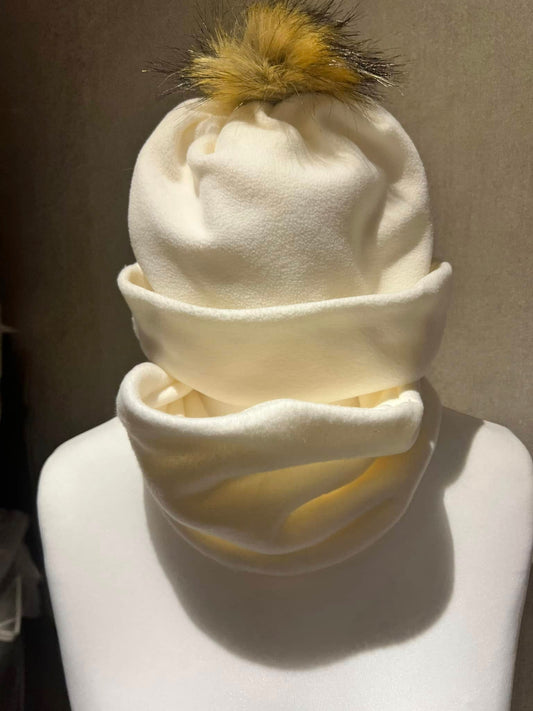 Three pieces fleece turtleneck pullover, hat and neck warmer