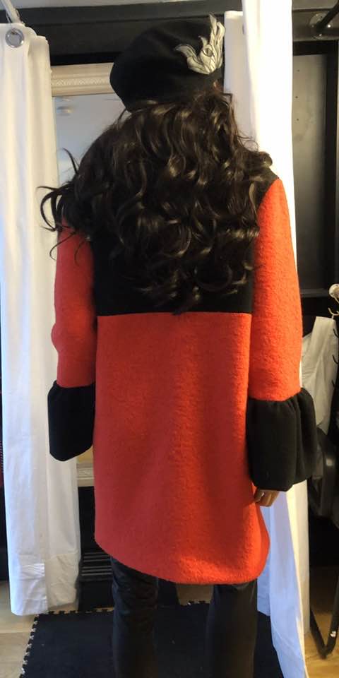 COAT Kate Two Colours  RED-BLACK