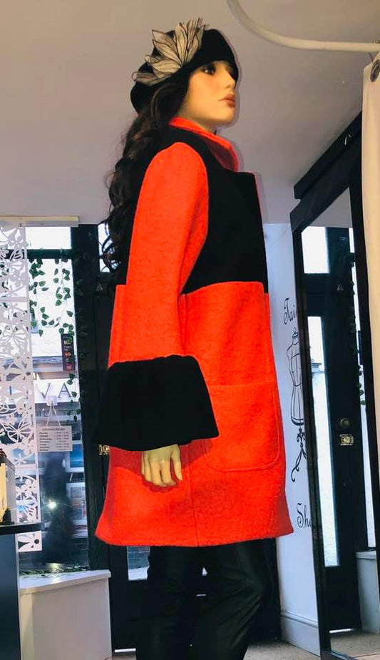 COAT Kate Two Colours  RED-BLACK