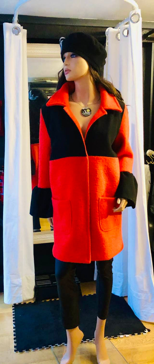 COAT Kate Two Colours  RED-BLACK