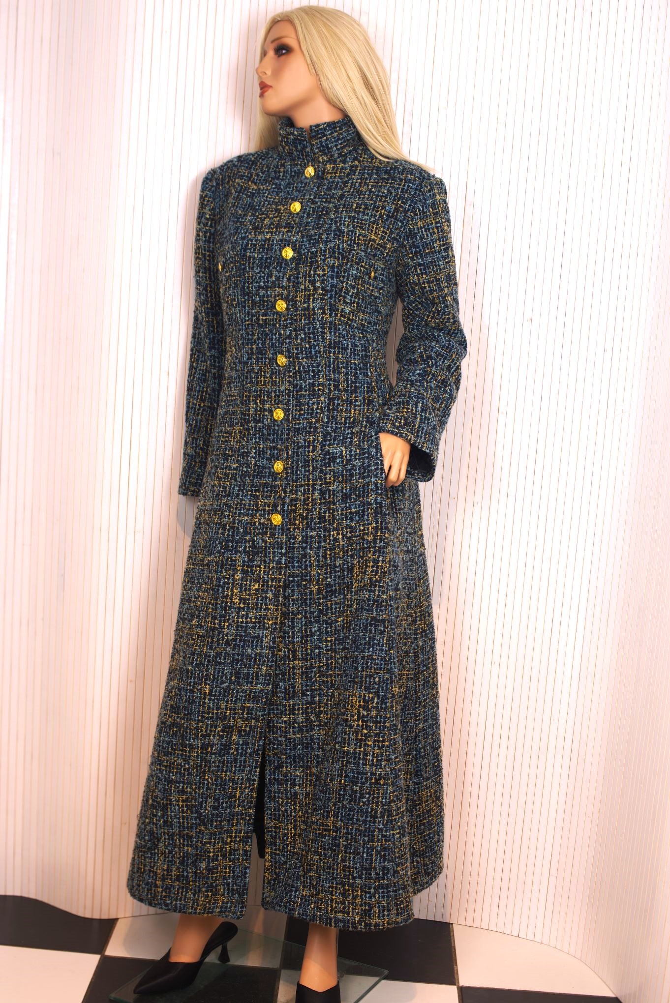 Maxi Coat, Long high collar Coat,