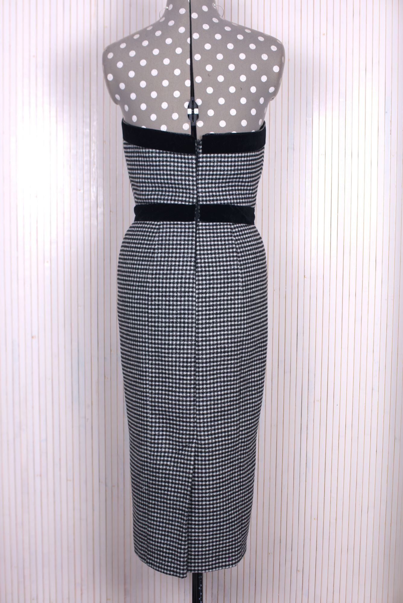 Check Wool Blend criss-cross Strapless Dress