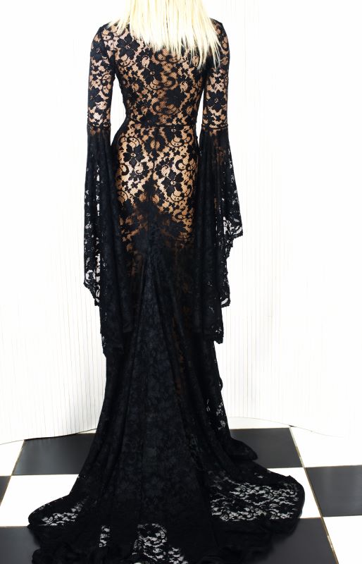 Deep V-Neck Black Lace Dress