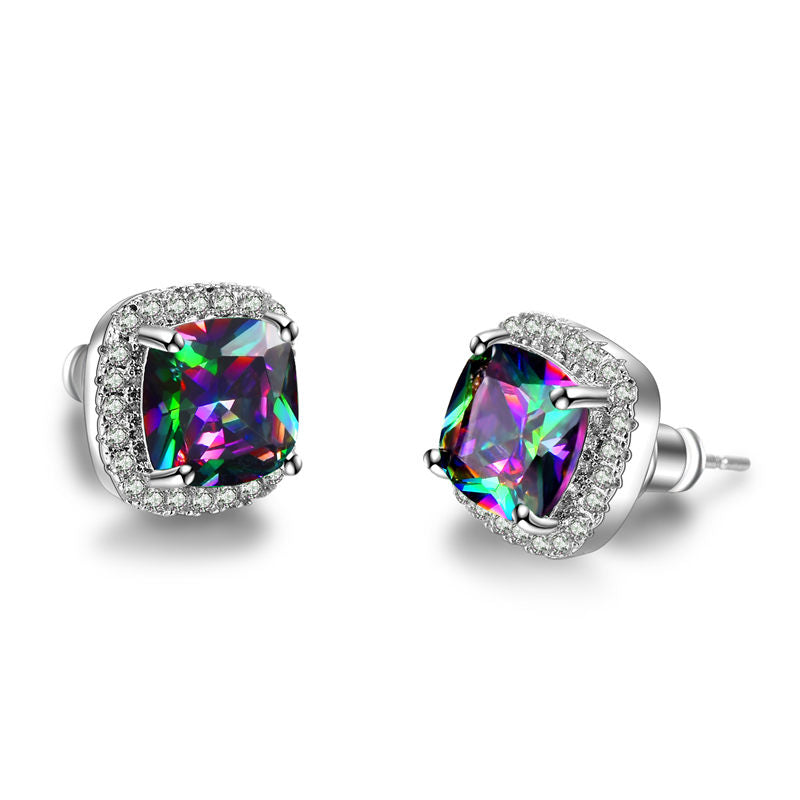 Crystal Blue Zircon Stone Earrings, Silver Earrings, Stud Earrings