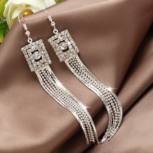 Rhinestone, Long Tassel Earrings Crystal Drop Earrings Wedding