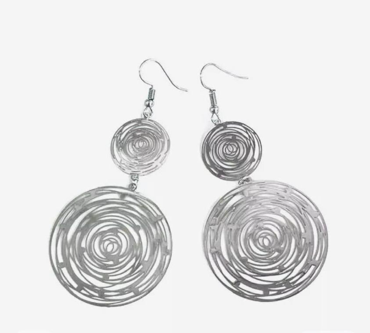 Large and Small Rose Shape Vortex Earrings, Gorgeous Women Ornaments, Light Earrings, Silver