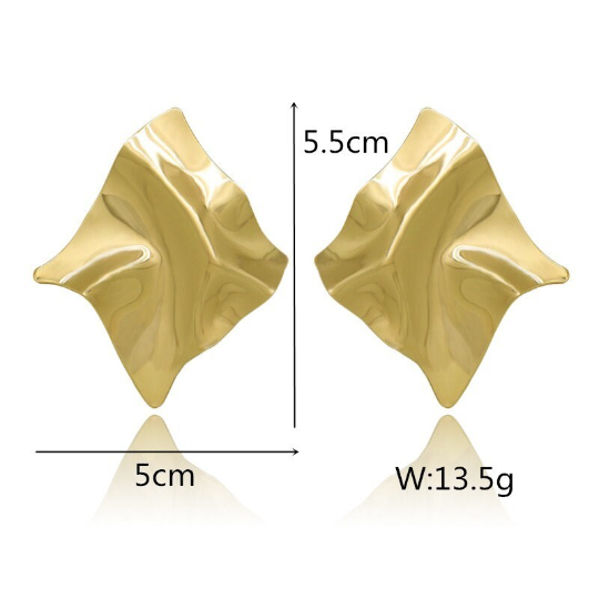 Exaggerated Gold, Silver Irregular Square Shiny Metal, Big Drop Earrings, Rhombus Punk Earrings