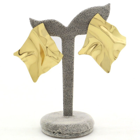 Exaggerated Gold, Silver Irregular Square Shiny Metal, Big Drop Earrings, Rhombus Punk Earrings