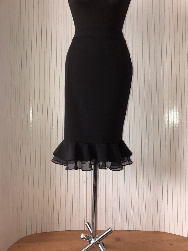 Black suiting skirt with georgette ruffle