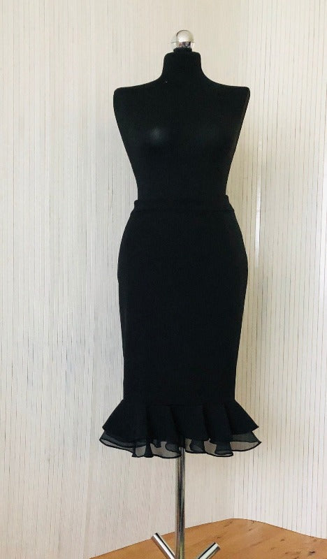 Black suiting skirt with georgette ruffle