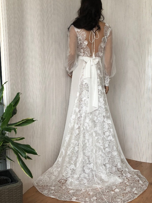 Long Sleeve Boho Beach Wedding Dress