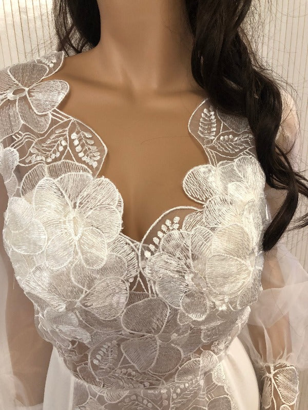 Long Sleeve Boho Beach Wedding Dress