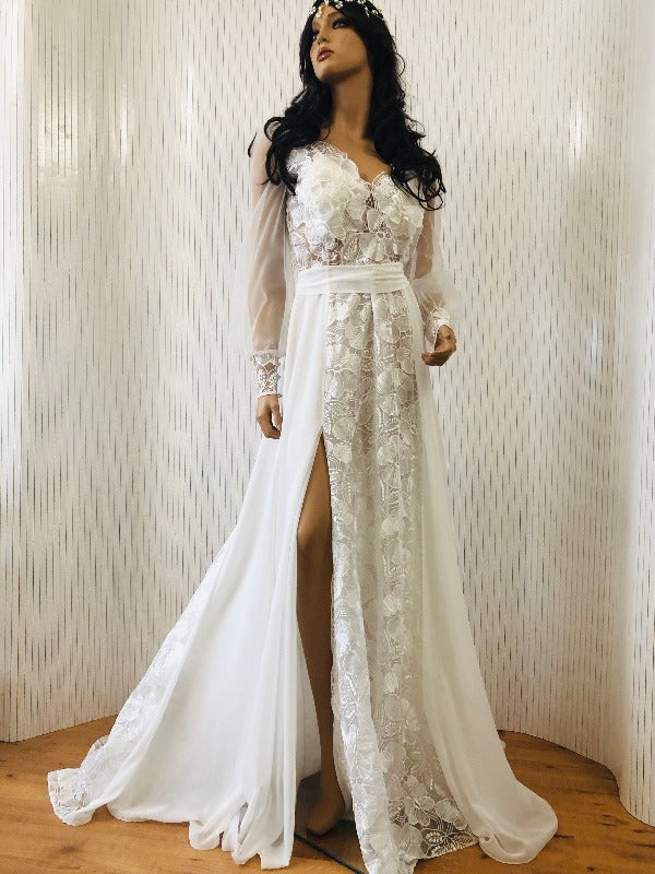 Long Sleeve Boho Beach Wedding Dress