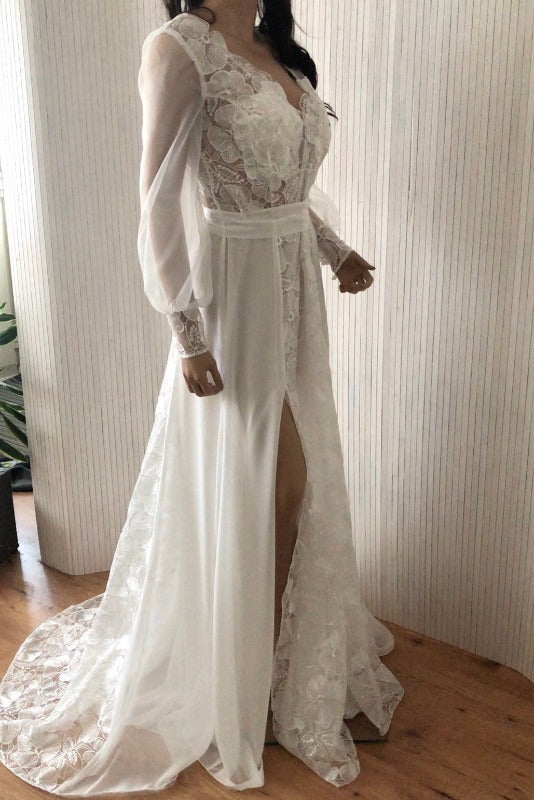 Long Sleeve Boho Beach Wedding Dress
