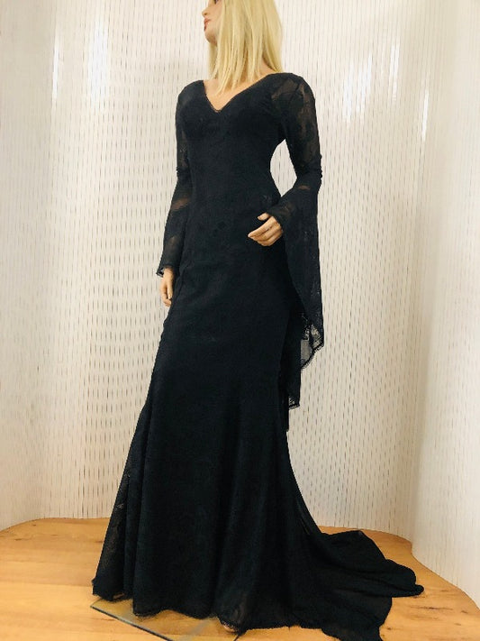 Black lace dress, Boho wedding dress, gothic black dresses