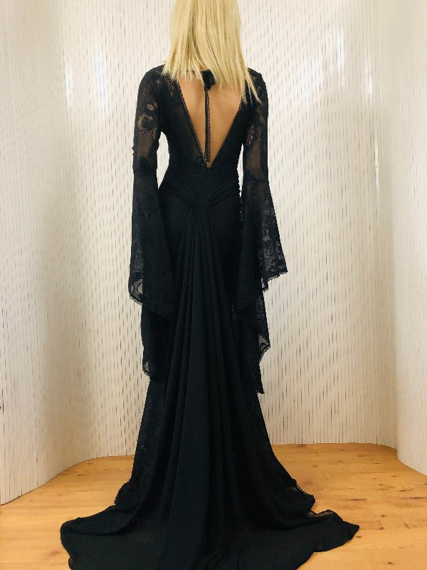 Black lace dress, Boho wedding dress, gothic black dresses