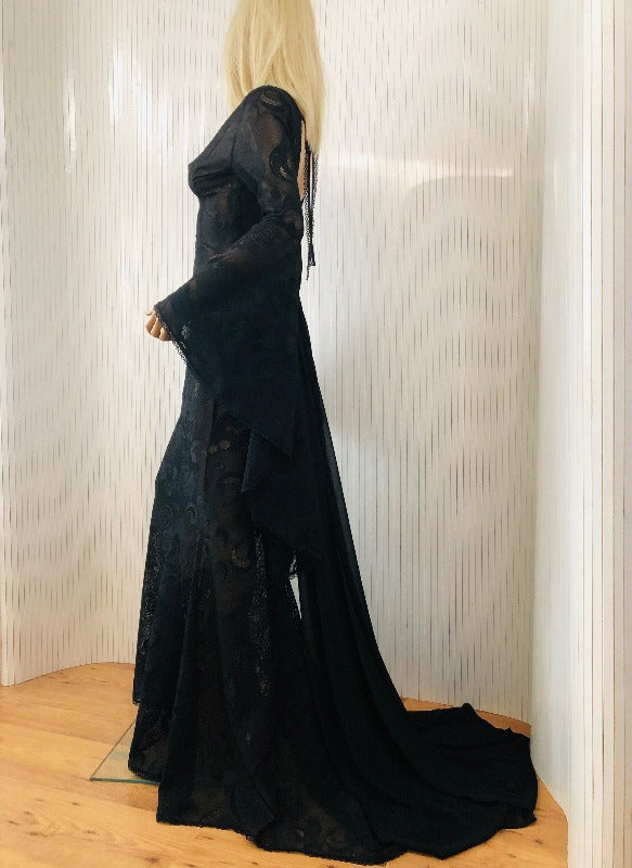 Black lace dress, Boho wedding dress, gothic black dresses