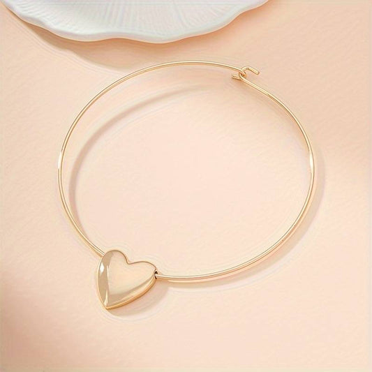 Golden Romantic Heart Pendant, Simple Style Necklace