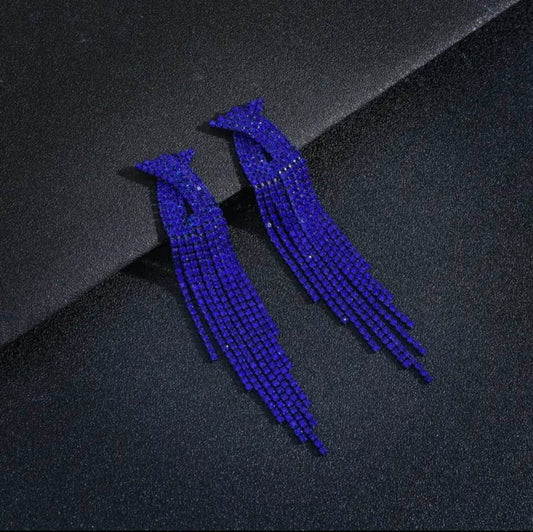 Deep Royal Blue Long Tassel Earrings