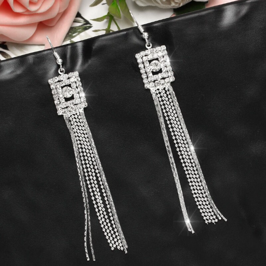 Rhinestone, Long Tassel Earrings Crystal Drop Earrings Wedding