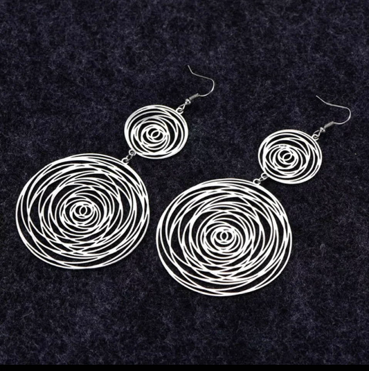 Large and Small Rose Shape Vortex Earrings, Gorgeous Women Ornaments, Light Earrings, Silver