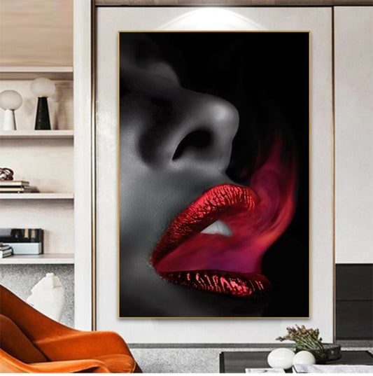 Wall art, Sexy metallic red lips