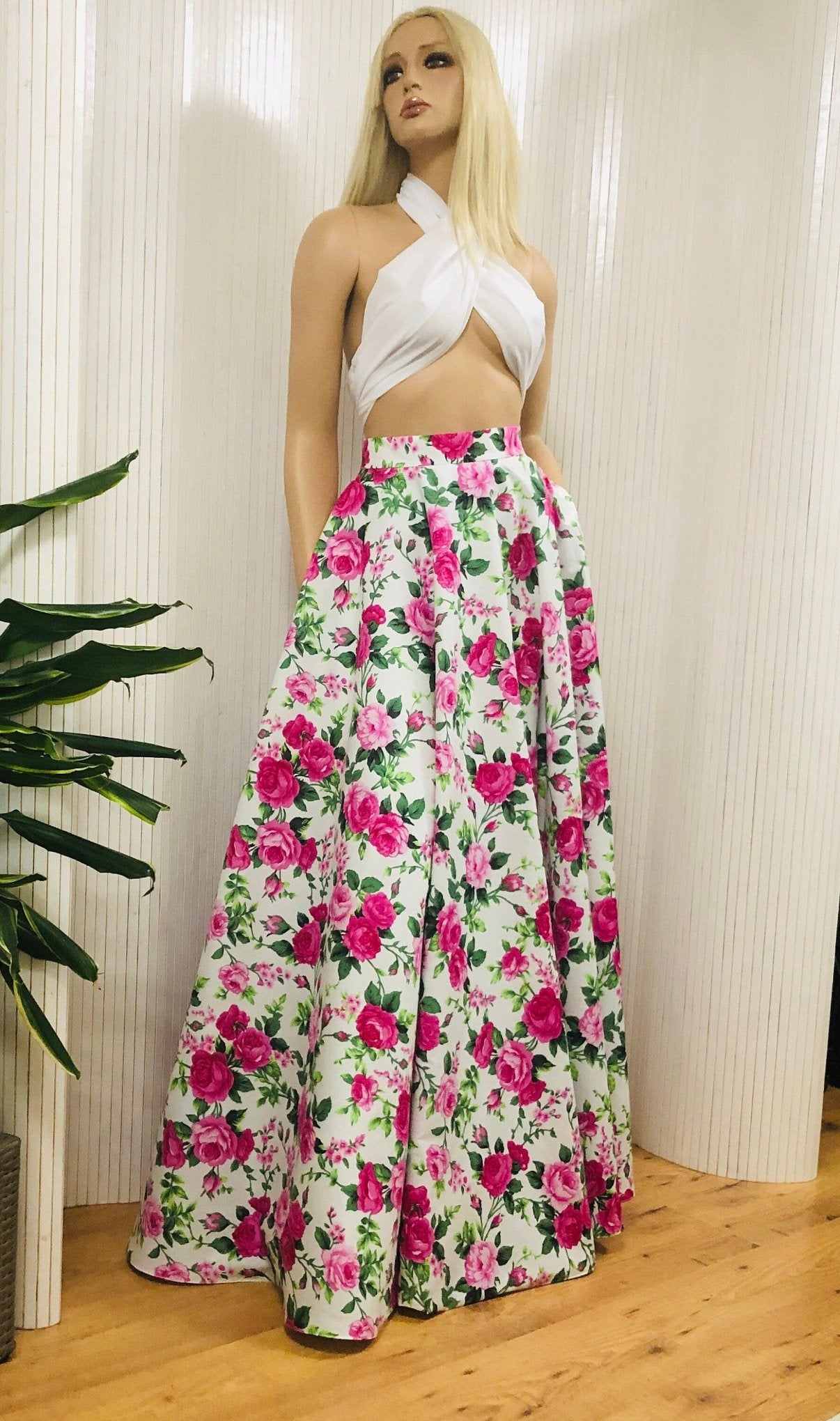 Roses skirt, Cotton skirt, floor length skirt, Long skirt, Summer skirt