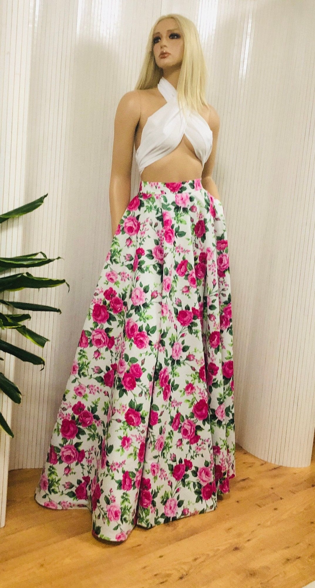 Roses skirt, Cotton skirt, floor length skirt, Long skirt, Summer skirt